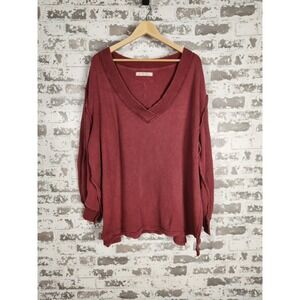 Free People V-Neck Sweatshirt in Rust Red